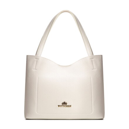 Kožená shopper kabelka s vreckom krémová 100-4E-219-0