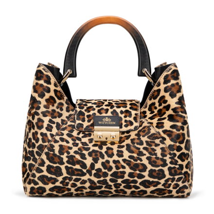 Skórzana shopperka z włosiem we wzór panterki brązowo - czarna 102-4E-003-4