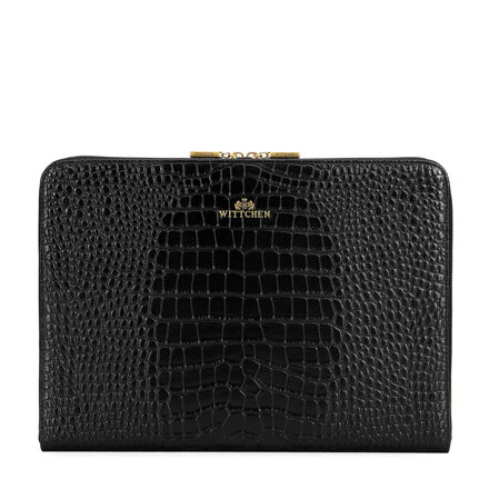 Skórzana torba na laptopa 15” z tłoczeniem croco czarna 103-2E-612-1