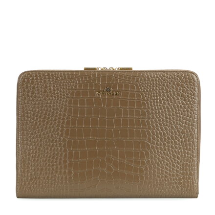 Skórzana torba na laptopa 15” z tłoczeniem croco beżowo - szara 103-2E-612-9