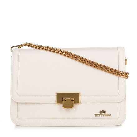 Skórzana torebka crossbody z łańcuszkiem kremowa 100-4E-206-0