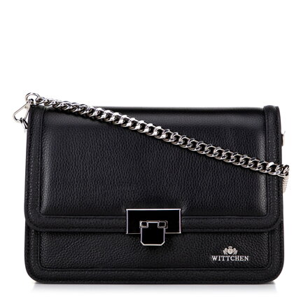 Skórzana torebka crossbody z łańcuszkiem czarno - srebrna 100-4E-206-1S