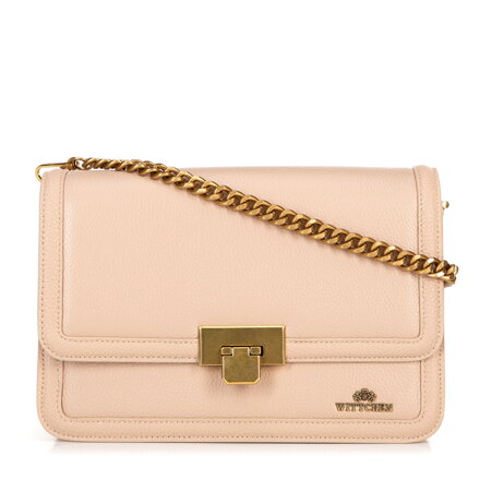 Skórzana torebka crossbody z łańcuszkiem beżowa 100-4E-206-9