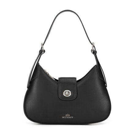 Skórzana torebka na ramię z odpinanym paskiem czarno - srebrna 101-4E-209-1S