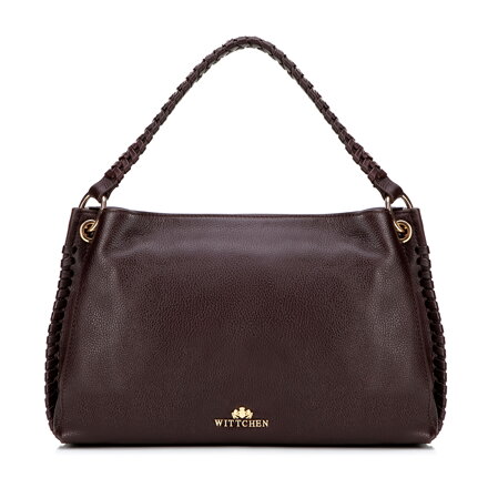 Skórzana torebka na ramię z plecioną rączką brązowa 101-4E-807-3