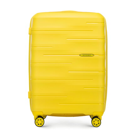 Średnia walizka z polipropylenu w tłoczone paski granatowa 56-3T-142-B