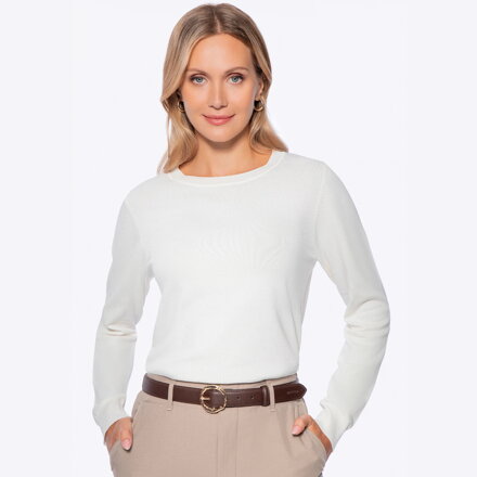 Sweter damski z wiskozy i nylonu kremowy 29-99-002-0
