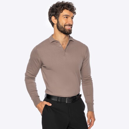 Sweter męski z bawełny z domieszką kaszmiru ciemny beż M0-99-106-9