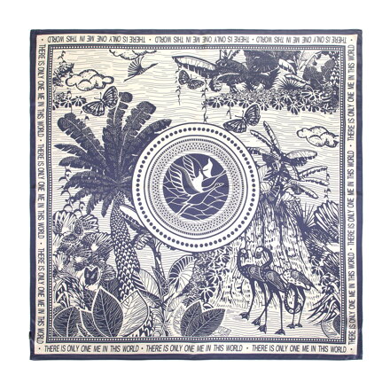 Dámska hodvábna šatka s prírodným motívom tmavomodro-krémová 103-7D-S02-X6