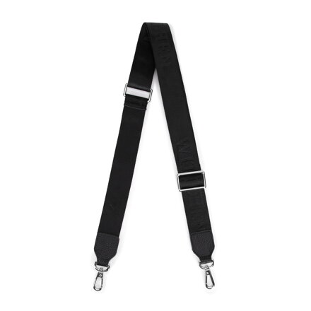 Szeroki pasek do torebki z logo producenta czarno - srebrny 99-X-647-X1