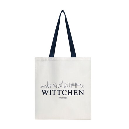 Torba płócienna z motywem panoramy miasta kremowo - granatowa 29-4-900-1X