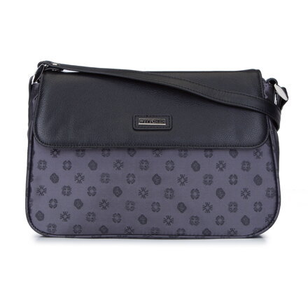 Torebka crossbody ze skóry i żakardu z monogramem szara 93-4-247-8