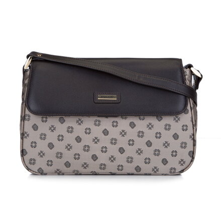 Torebka crossbody ze skóry i żakardu z monogramem beżowa 93-4-247-9