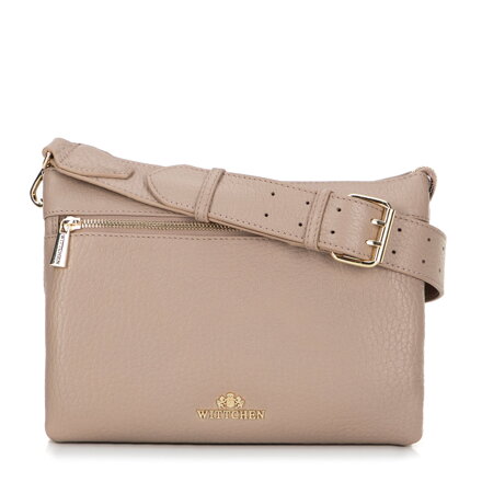 Trojpriehradová kožená crossbody kabelka, béžová 99-4E-013-9