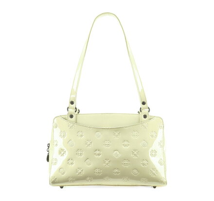 Torebka shopperka skórzana lakierowana z kieszeniami kremowa 34-4-599-K