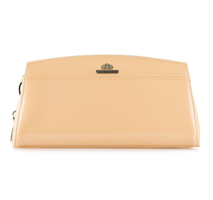 Wieczorowa torebka ze skóry lakierowanej trapezowa 25-4-516-B