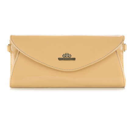 Kopertówka damska ze skóry lakierowanej na ramię beżowa 25-4-585-C