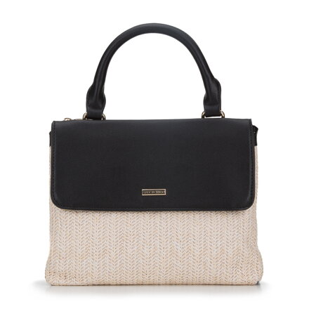 Torebka dwukomorowa z plecionką i klapą z ekoskóry 94-4Y-215-0