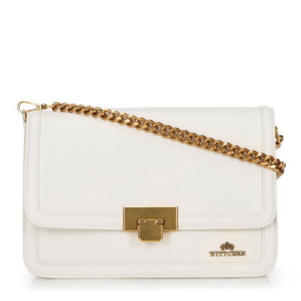 Skórzana crossbody z odpinanym łańcuszkiem kremowa 100-4E-207-0