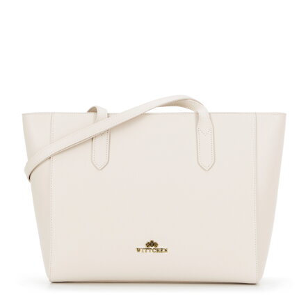 Damska torebka shopper ze skóry kremowa 100-4E-602-0