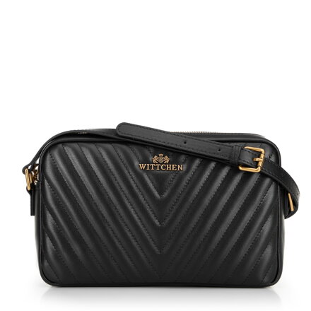 Damska torebka crossbody ze skóry w przeszycia czarna 100-4E-629-1