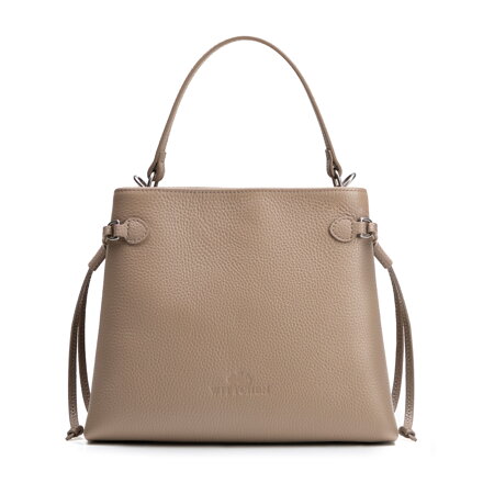 Kuferek ze skóry naturalnej z dekoracyjnymi troczkami beżowy 102-4E-212-9S