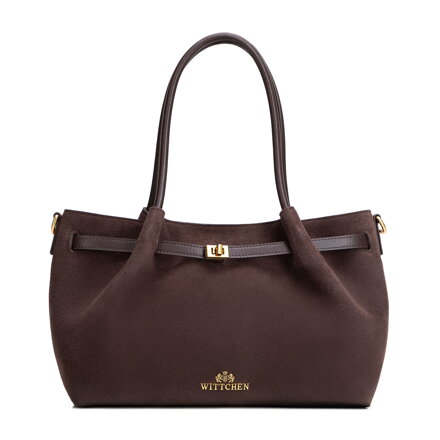 Damski kuferek ze skóry naturalnej zamszowej ciemny brąz 102-4E-608-4