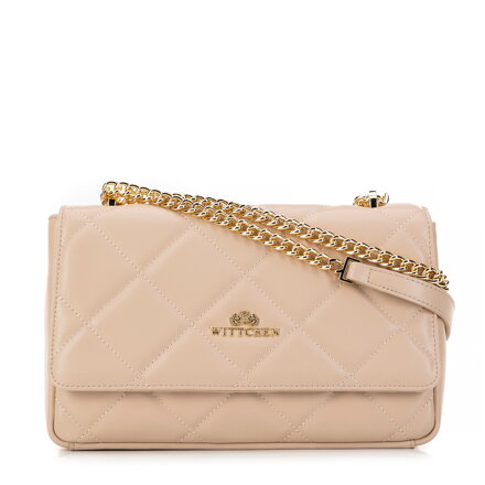 Damska torebka crossbody skórzana w romby beżowa 99-4E-603-9