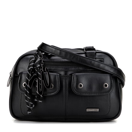 Torebka na ramię z imitacji skóry z kieszonkami czarna 101-4Y-407-1