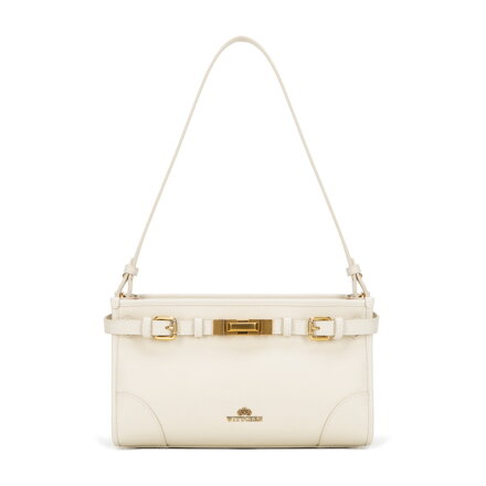 Torebka na ramię ze skóry naturalnej o fakturze groszkowej kremowa 101-4E-208-0