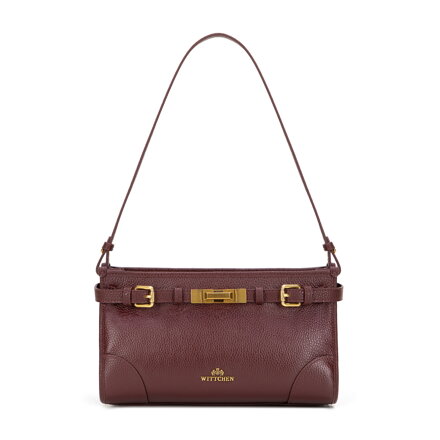 Torebka na ramię ze skóry naturalnej o fakturze groszkowej bordowa 101-4E-208-3