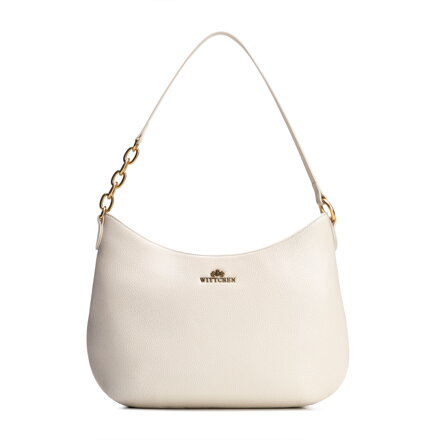 Kožená kabelka cez rameno s retiazkou, krémová 100-4E-603-0