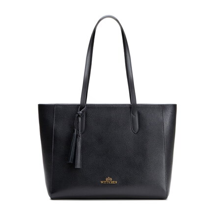 shopper kabelka z kože s čierno-zlatým strapcom 100-4E-610-1G