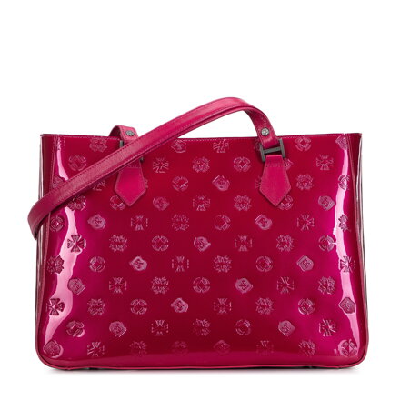 Torebka shopperka z błyszczącej skóry w monogram różowa 34-4-098-PP