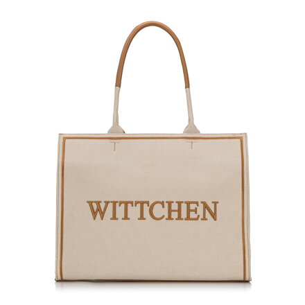 Torebka shopperka z tkaniny usztywniona beżowa 98-4Y-307-9