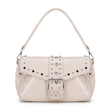 Damska crossbody z ekoskóry w dekoracyjne nity kremowa 100-4Y-207-0