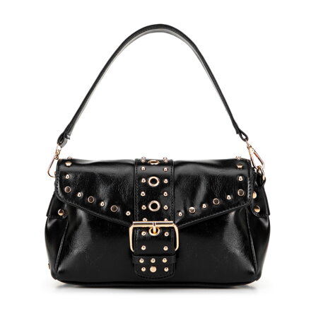Damska crossbody z ekoskóry w dekoracyjne nity czarna 100-4Y-207-1
