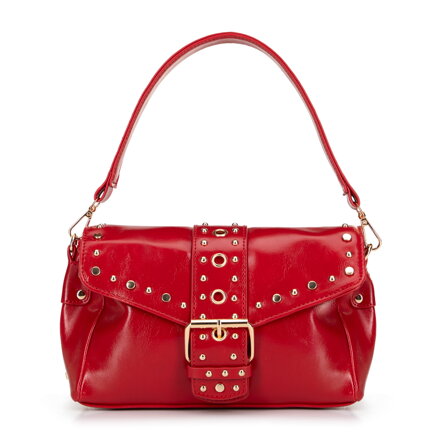 Damska crossbody z ekoskóry w dekoracyjne nity czerwona 100-4Y-207-3