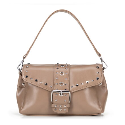 Damska crossbody z ekoskóry w dekoracyjne nity beżowa 100-4Y-207-9