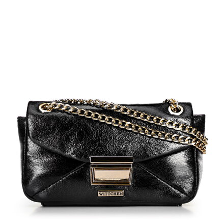 Minitorebka crossbody z połyskującej ekoskóry czarna 100-4Y-216-1