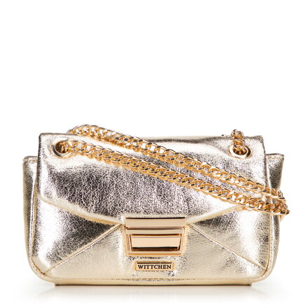 Minitorebka crossbody z połyskującej ekoskóry złota 100-4Y-216-G