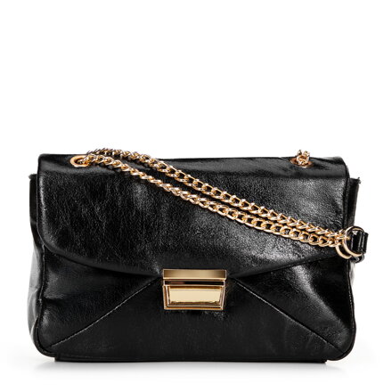 Damska crossbody z połyskującej ekoskóry czarna 100-4Y-217-1