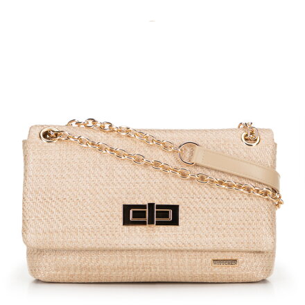 Damska crossbody z plecionki na łańcuszku beżowa 100-4Y-414-9