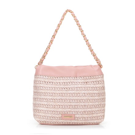 Pleciona torebka crossbody z łańcuszkami różowa 100-4Y-427-P