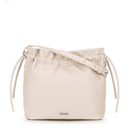 Damska torebka crossbody z dekoracyjnymi wiązaniami kremowa 100-4Y-435-9