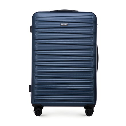 Duża walizka z ABS-u w poziome tłoczenie granatowa 56-3A-003-90