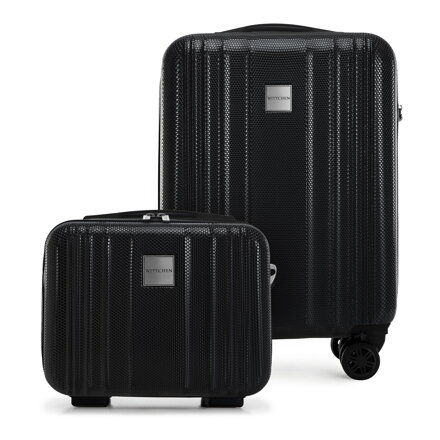 Mała walizka i kosmetyczka z polikarbonu tłoczone czarne 56-3P-301-10K