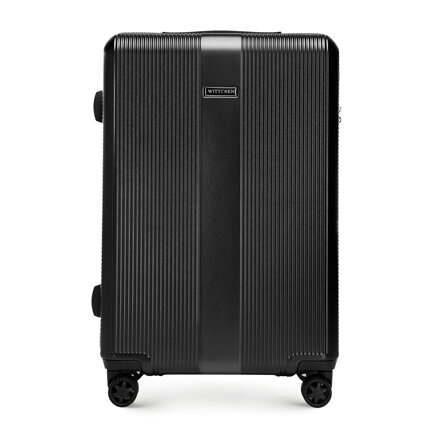 Średnia walizka z polikarbonu w tłoczenia czarna 56-3P-902-10