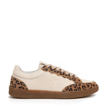 Zamszowe sneakersy ze wstawkami z ekoskóry brązowe 100-D-350-4