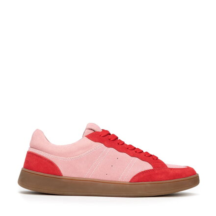 Zamszowe sneakersy ze wstawkami z ekoskóry różowo - czerwone 100-D-350-P